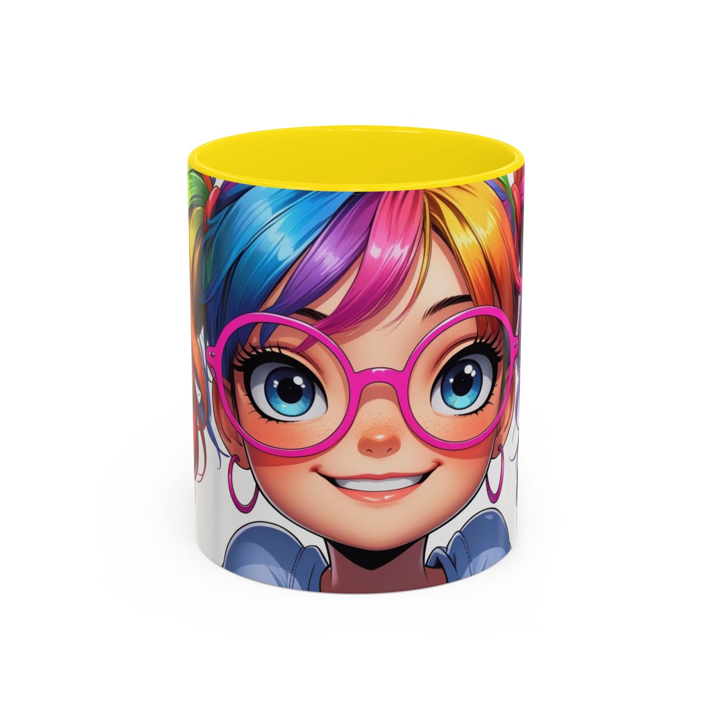 Colorful Character Accent Coffee Mug - Fun Gift for Quirky Friends - Rainbow Design for Birthdays, Holidays, and Everyday Joy