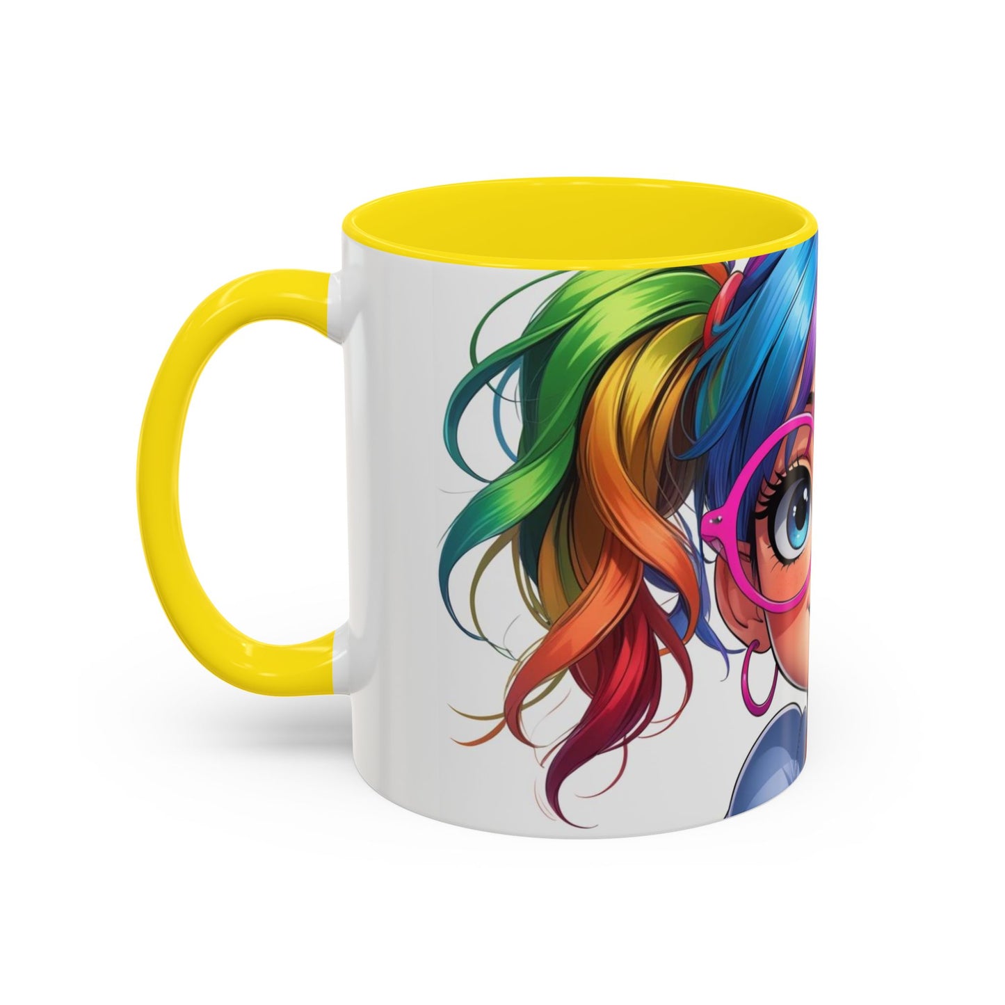 Colorful Character Accent Coffee Mug - Fun Gift for Quirky Friends - Rainbow Design for Birthdays, Holidays, and Everyday Joy