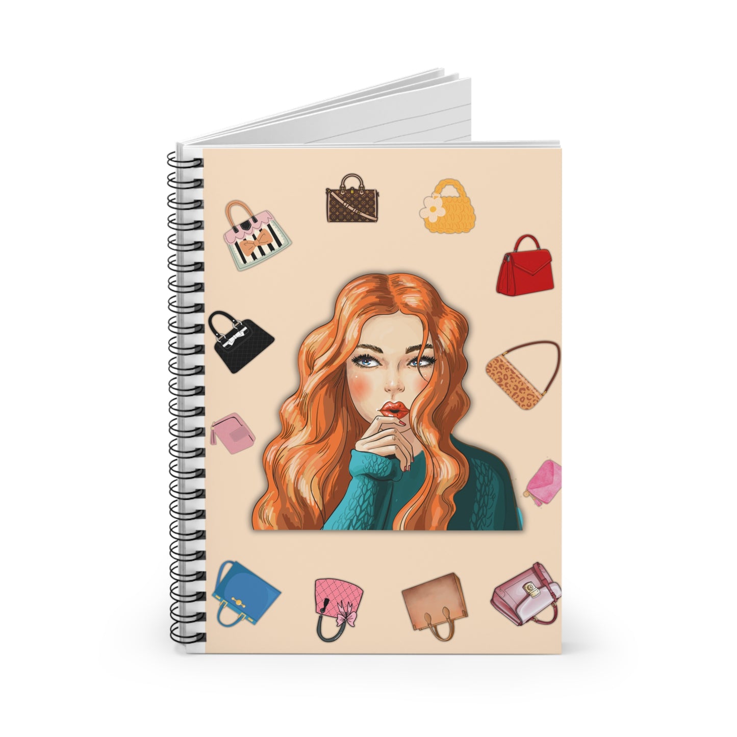 Fashionista Spiral Notebook - Trendy Handbag Design, Cute Journal, Diary, Note Book, Gift for Her, Stationery Must-Have
