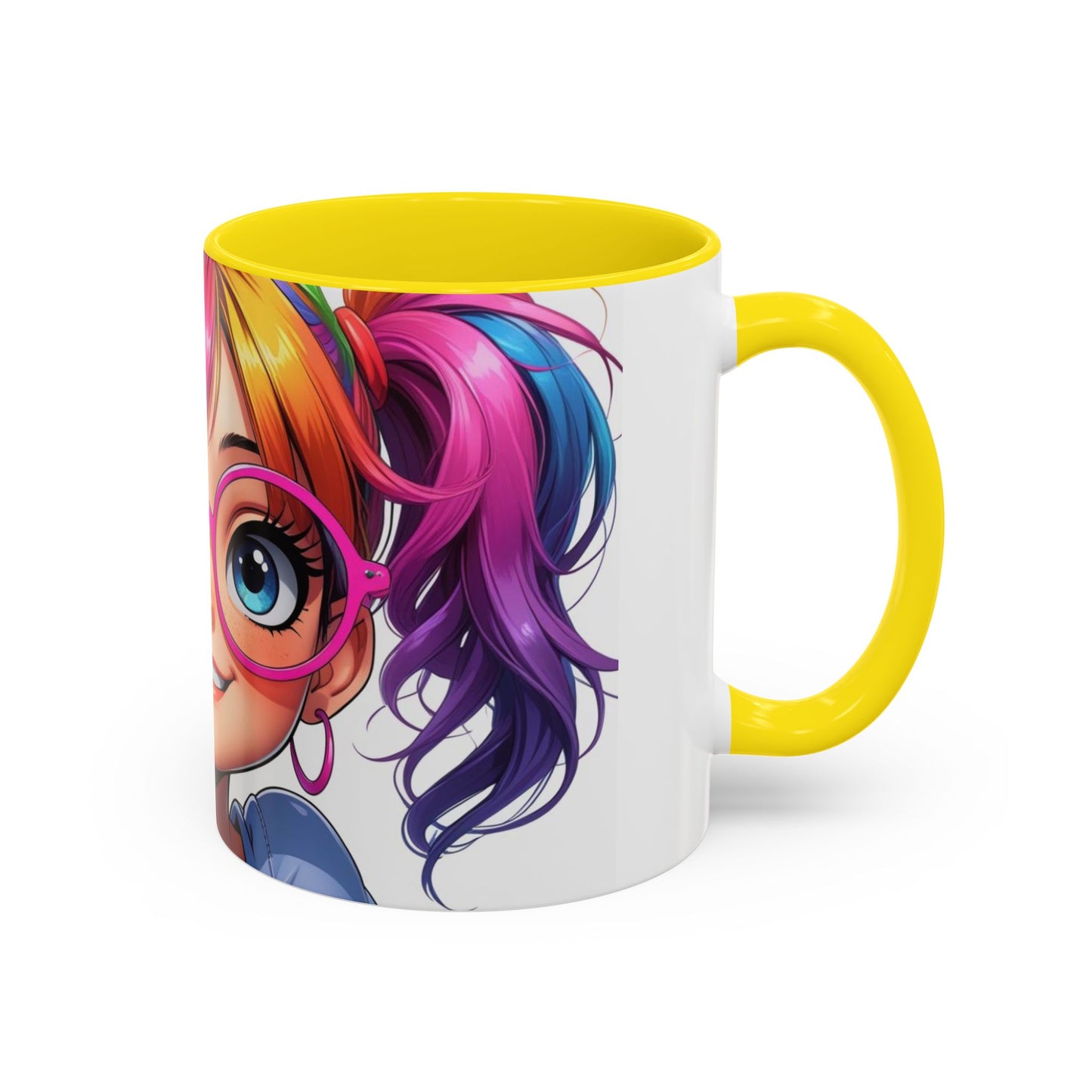 Colorful Character Accent Coffee Mug - Fun Gift for Quirky Friends - Rainbow Design for Birthdays, Holidays, and Everyday Joy